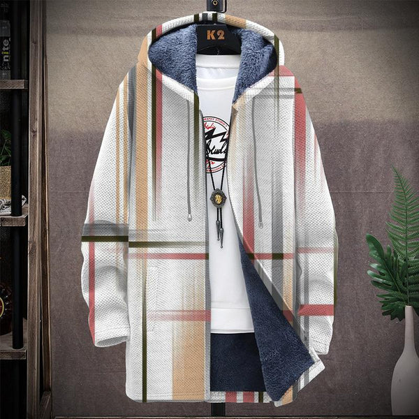 Men's Printed Hooded Two-pocket Plush Thickened Long-sleeved Cardigan Jacket 14217973L