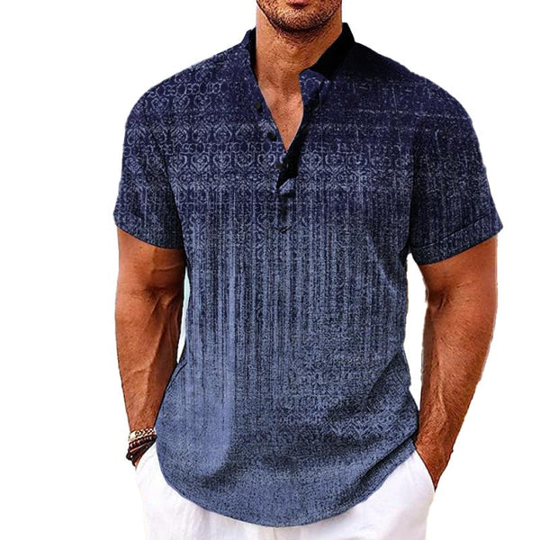 Men's Henley Collar Printed Short Sleeve Shirt 21363027L