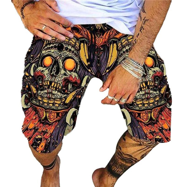 Men's Skull Printed Casual Shorts Fashionable Hawaiian Resort Beach Shorts 23728500L