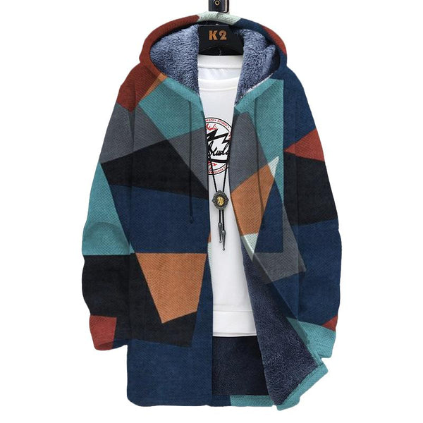 Men's Printed Hooded Two-pocket Plush Thickened Long-sleeved Cardigan Jacket 66809141L