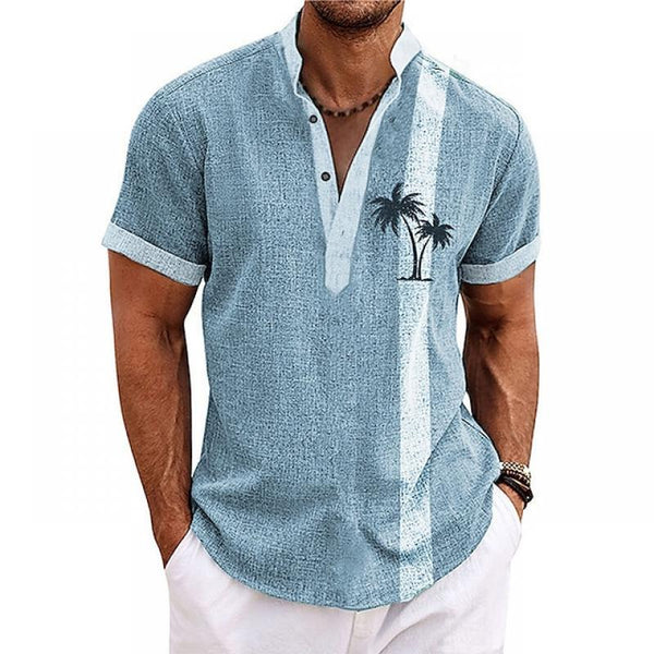 Men's Henley Collar Coconut Print Short Sleeve Shirt 33191205L