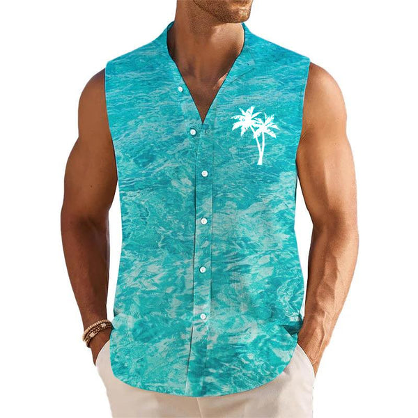 Water Ripple Printed Stand Collar Sleeveless Shirt Tank Top 73943137L
