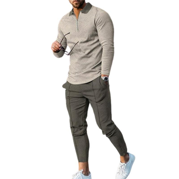 Men's Color-block Print Long-sleeved Polo Shirt Set 62310239L