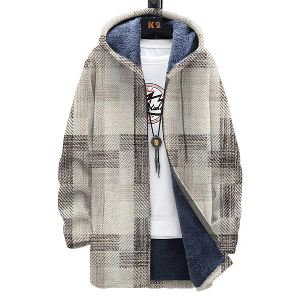 Men's Printed Hooded Two-pocket Plush Thickened Long-sleeved Cardigan Jacket 05133641L
