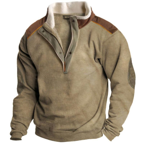 Men's Retro Warm Color Matching Zipper Stand Collar Sweatshirt Outdoor Casual Sweatshirt 86709525L