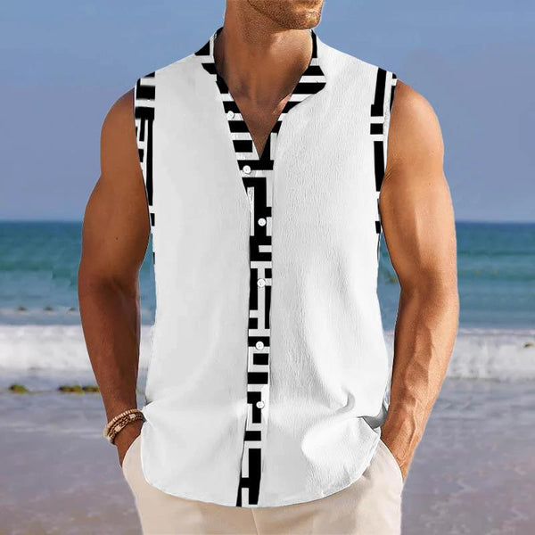 Maze Printed Stand Collar Sleeveless Shirt Tank Top 53134241L