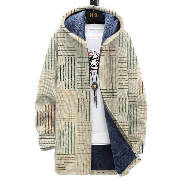 Men's Printed Hooded Two-pocket Plush Thickened Long-sleeved Cardigan Jacket 00916514L