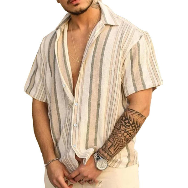 Men's Solid Color Striped Element Digital Printing Short-sleeved Shirt 96608061YM