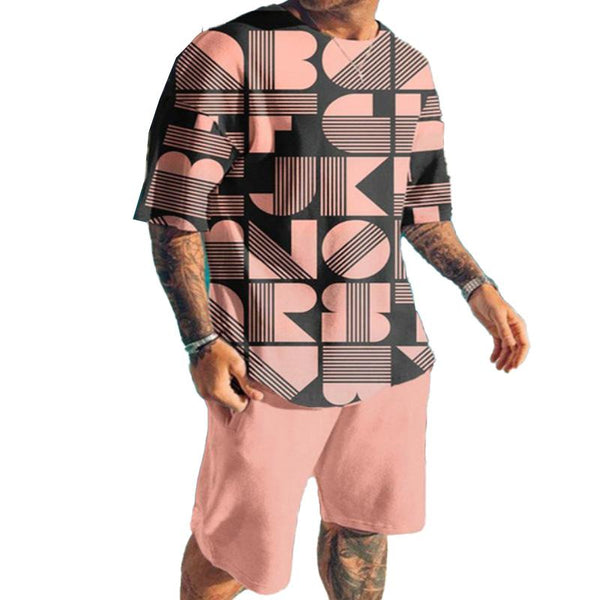 Men's Casual Printed T-shirt Shorts Beach Suit 34304541YM
