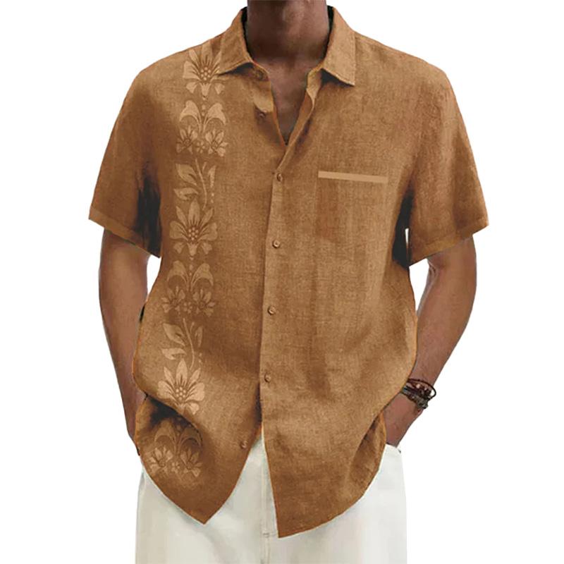 Men's Ramie Casual Temperament Printed Short-sleeved Shirt 33819144YM