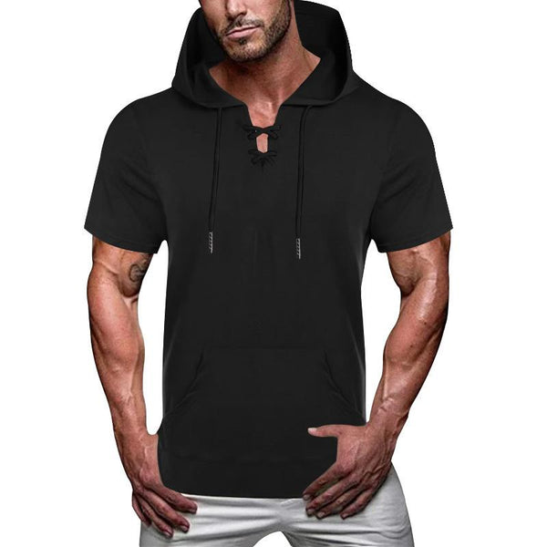 Men's Loose Casual Hooded Short Sleeve T-Shirt 07218528YM