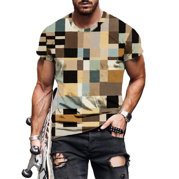 Men's Check Pattern 3D Printed Short Sleeve T-Shirt 88014989YM