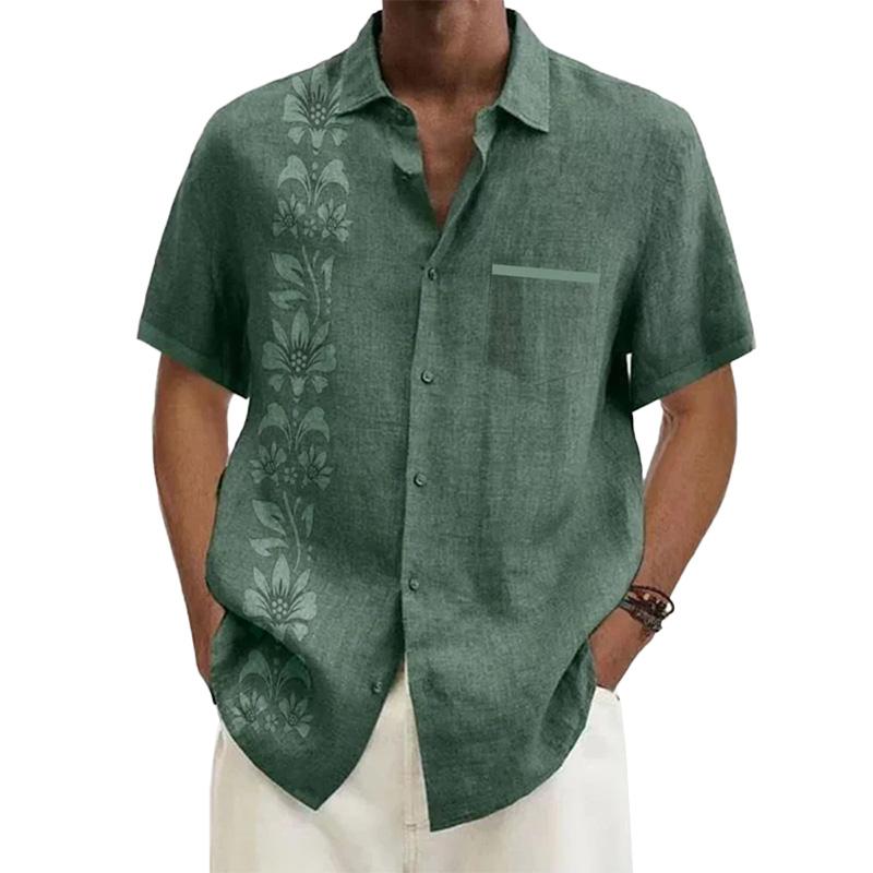 Men's Ramie Casual Temperament Printed Short-sleeved Shirt 33819144YM