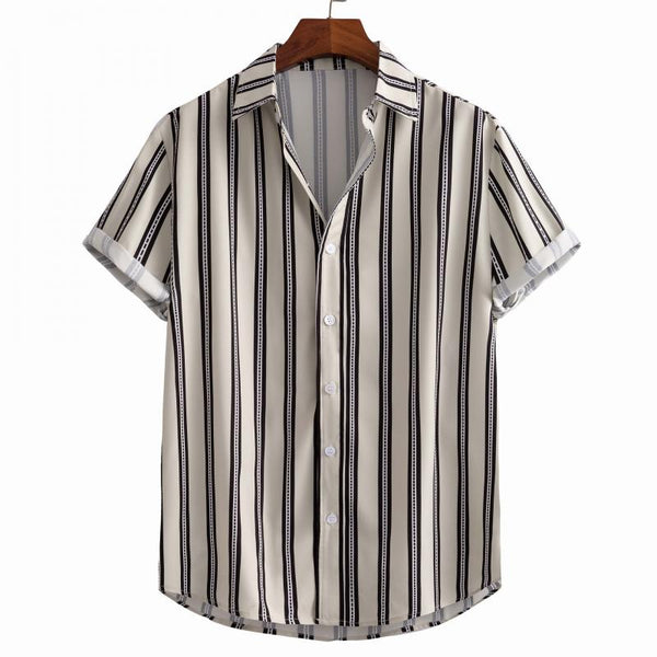 Men's Casual Stylish Short Sleeve Button-Up Striped  Shirts 66625319L