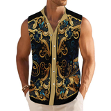 Baroque Printed Stand Collar Sleeveless Shirt 91522362L