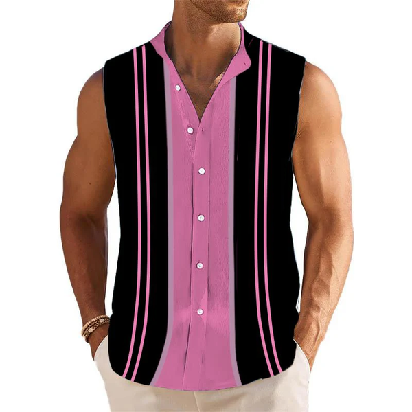 Flamingo Lines Printed Stand Collar Sleeveless Shirt 83215706L