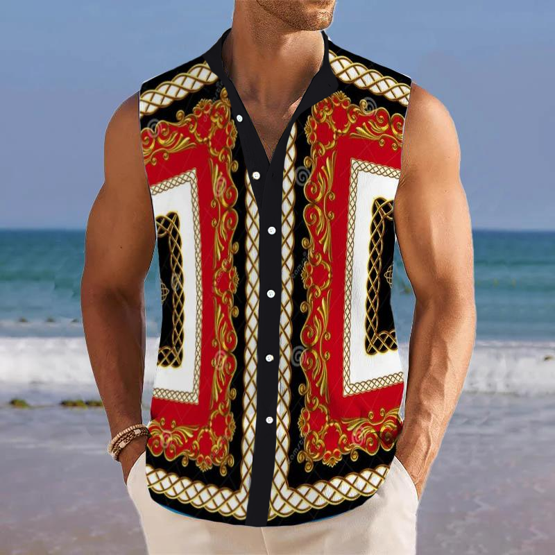 Baroque Greek Printed Stand Collar Sleeveless Shirt 78527787L