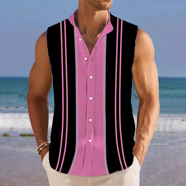 Flamingo Lines Printed Stand Collar Sleeveless Shirt 83215706L