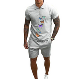 Men's Casual Sports Set Loose Shorts Lapel T-Shirt Set 86719315L