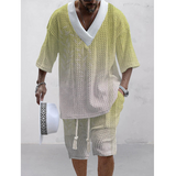 Men's Printed Short Sleeve Shorts Textured Set 45634654L