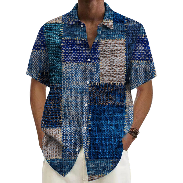 Men's Color Block Printed Short Sleeve Shirt 49752844L