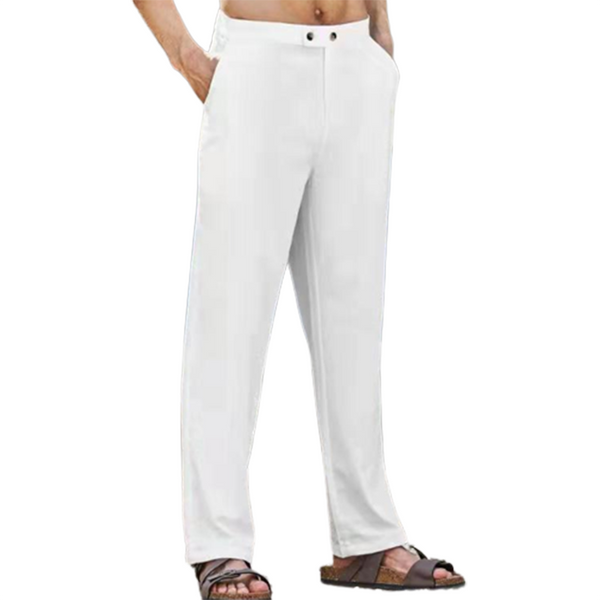 Men's Linen Casual Pants Mid Waist Straight Solid Color Pants 77594026L