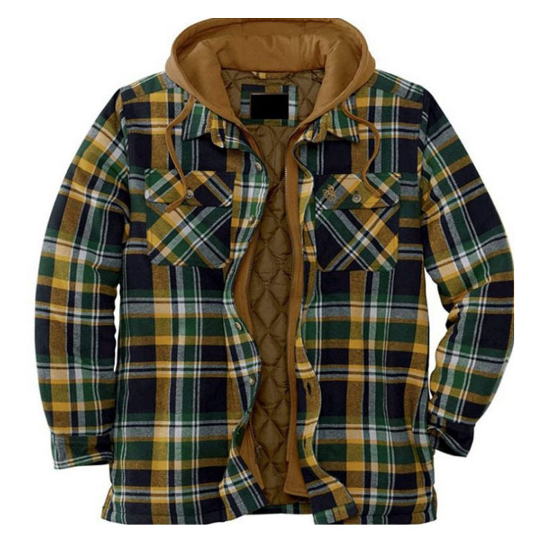 Men's Thick Cotton Plaid Long Sleeve Loose Hooded Jacket 12646708L