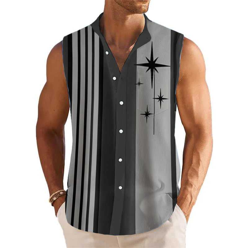 Men's Breathable Linen Lapel Beach Sleeveless Shirt 42622999YM