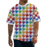 Unisex Rainbow Footprint Print Casual T-shirt 16082915YY