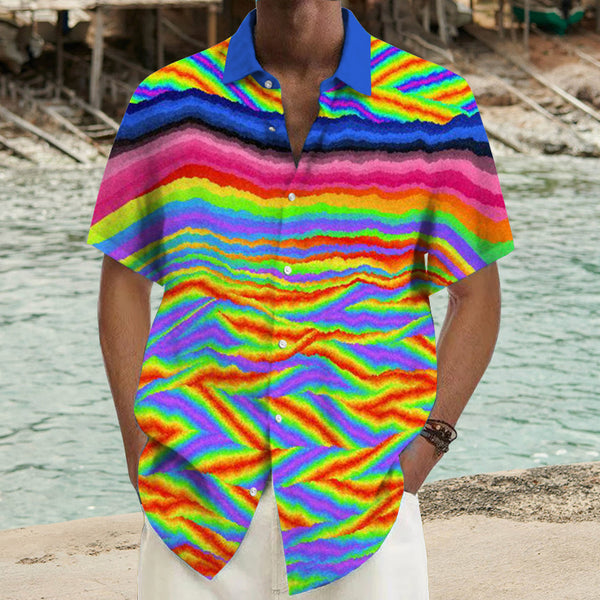 Men's Rainbow Stripe Hawaii Short-Sleeved Shirt 13086874YY