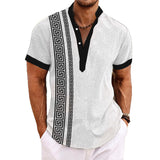 Men's Henley Collar Printed Short Sleeve Shirt 09828437YY
