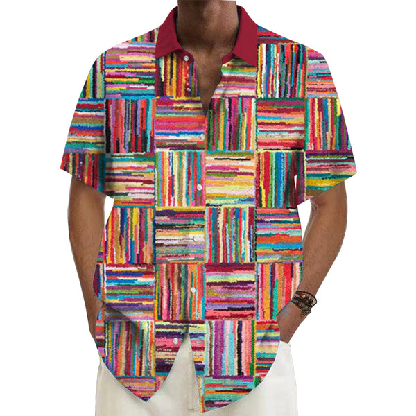 Men's Rainbow Plaid Hawaii Short-Sleeved Shirt 68024256YY
