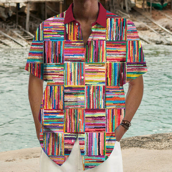 Men's Rainbow Plaid Hawaii Short-Sleeved Shirt 68024256YY
