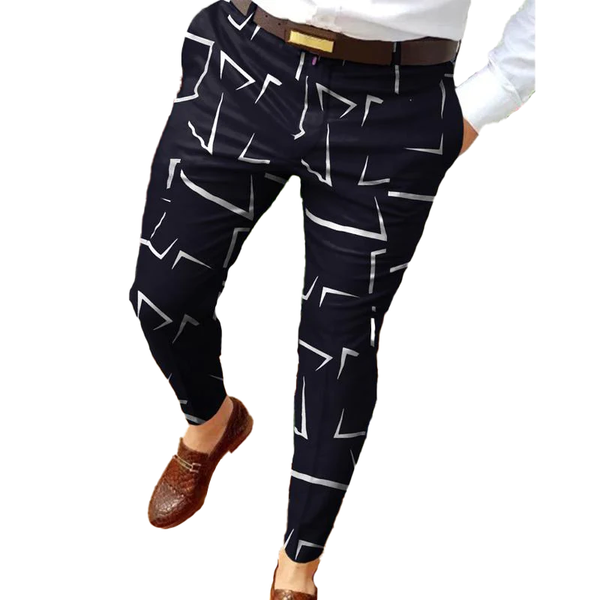 Men's Casual Printed Trousers Mid Waist Micro Elastic Trousers 06986313L
