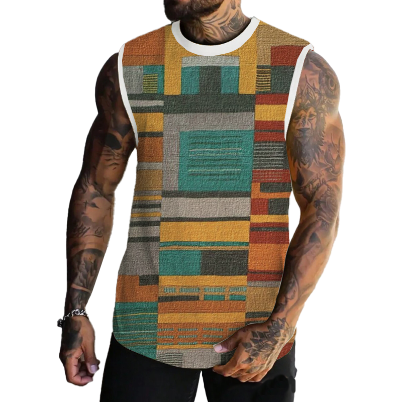 Men's Color Block Printed Casual Tank 03551006L