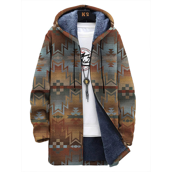 Men's Printed Hooded Two-pocket Fleece Cardigan Jacket 49454362YM