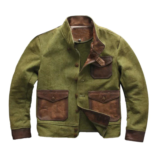 Men's Canvas Spliced Leather Retro Jacket 46679235L