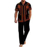 Men's Casual Printed Short Sleeve Shirt and Pants Set 54024830YM