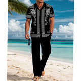 Men's Casual Printed Short Sleeve Shirt and Pants Set 54024830YM