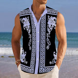 Men's Breathable Linen Lapel Beach Sleeveless Shirt 31607271YM