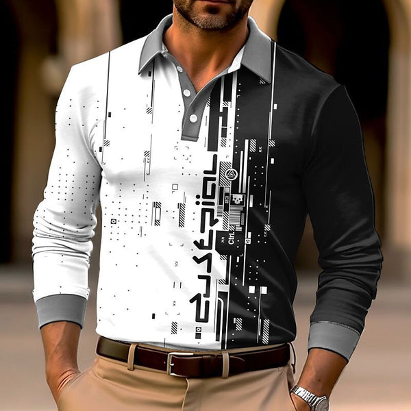 Men's Fashion 3D Printed Long Sleeve Polo Shirt 68212630YY
