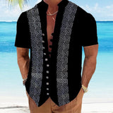 Men's Multi Button Stand Collar Short Sleeve Shirt 42928314YY