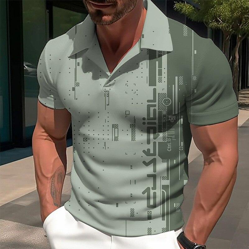 Men's 3d Printed Long Sleeve Polo Shirt 97198750YY