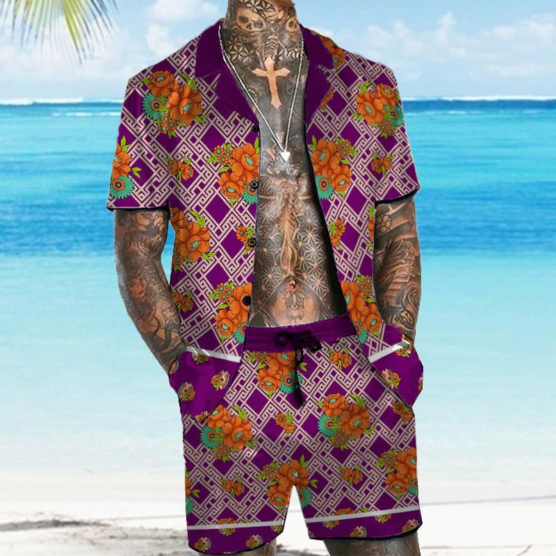 Men's Old-Money Hawaiian Short Sleeve Shirt Set 46416839YY