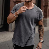 Men's Loose Distressed Solid Color Street Fashion Short-sleeved T-shirt 02289486L