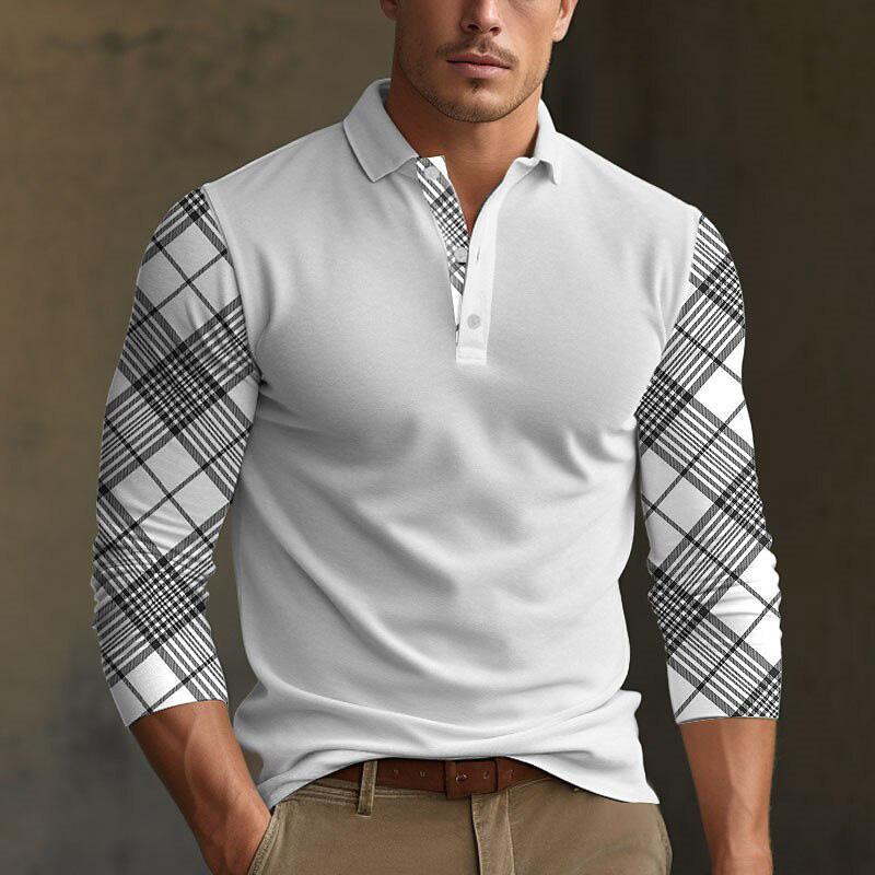 Men's Plaid Long Sleeve Polo Shirt 21064137YM