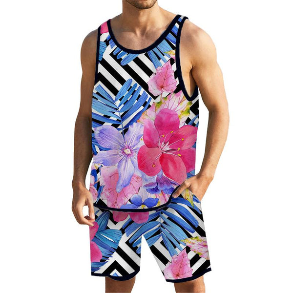 Men Tropical Floral Tank Hawaiian Beach Shorts Sets 81633187YY