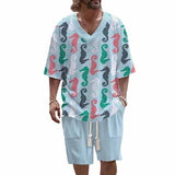 Men's Seahorse Printed Casual Short Sleeve Suit 83037083YY