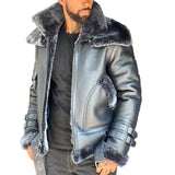 Men's Large Fur Collar Plus Velvet Thickened Leather Jacket 87581235YM