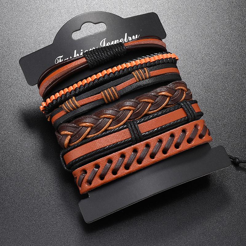 Men's Simple Handwoven Multi-layer Vintage Leather Bracelet 65224065YM